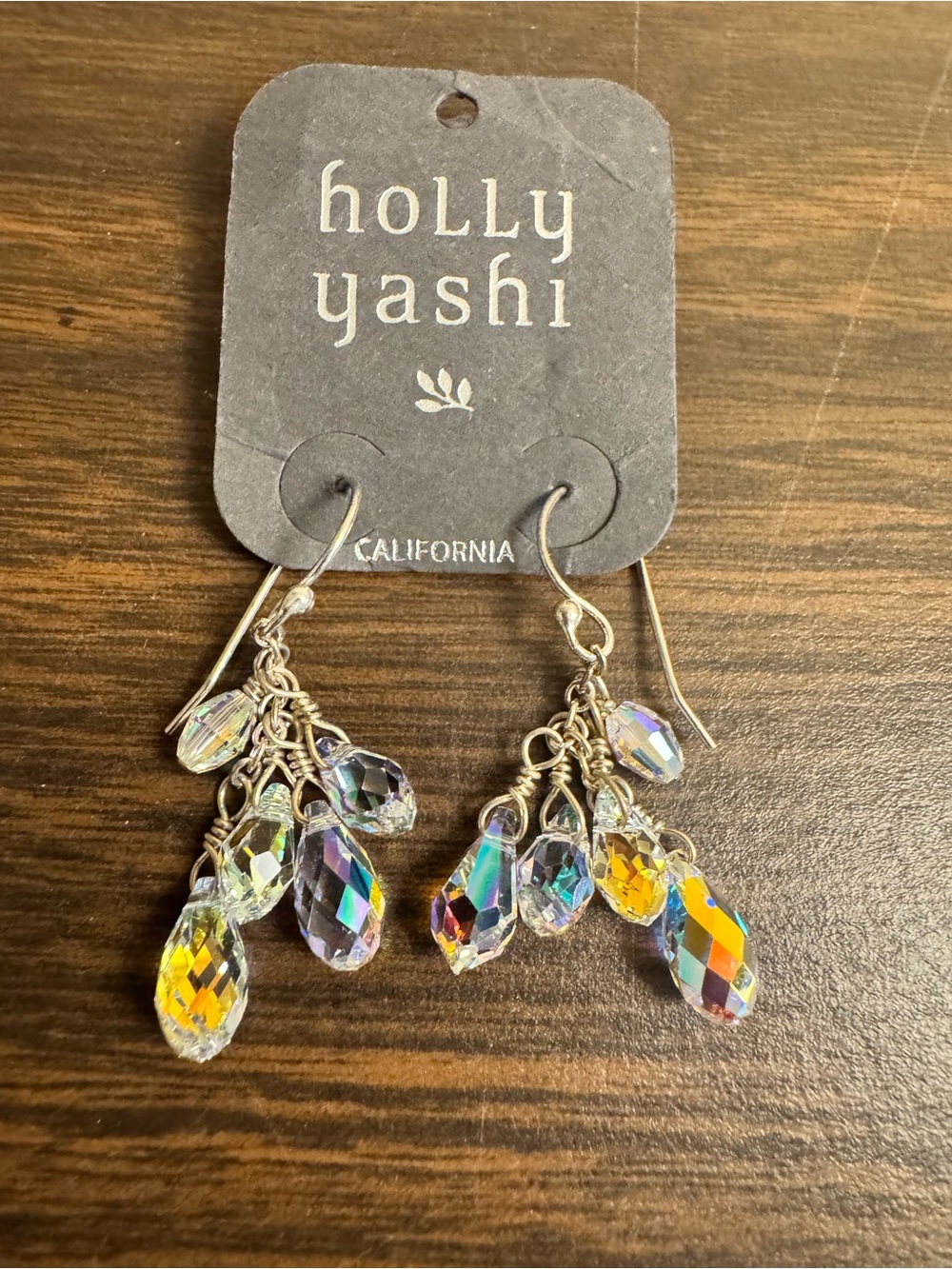 Holly Yashi NWT AB Crystal Teardrop Dangle Earrings Gold Filled